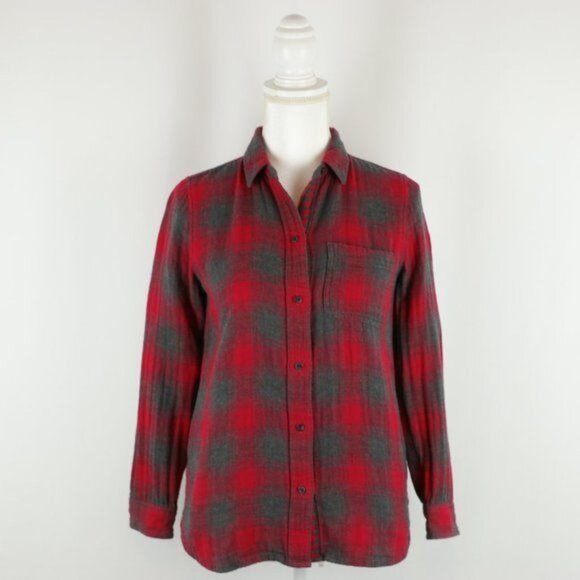 Madewell Ex-Boyfriend Women's XS Red Gray Plaid Long Sleeve Button Up Shirt - Picture 2 of 8